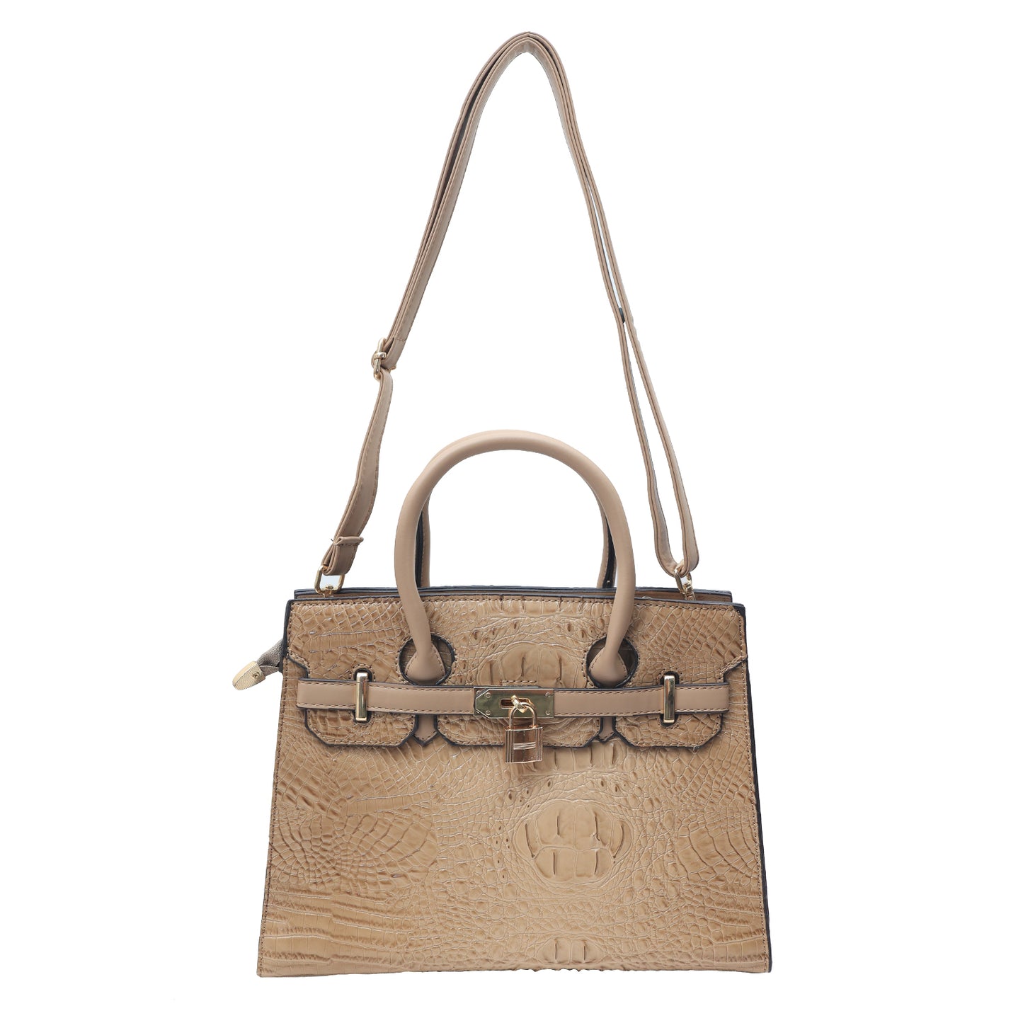 Handbag with lock design for chic everyday fashion.