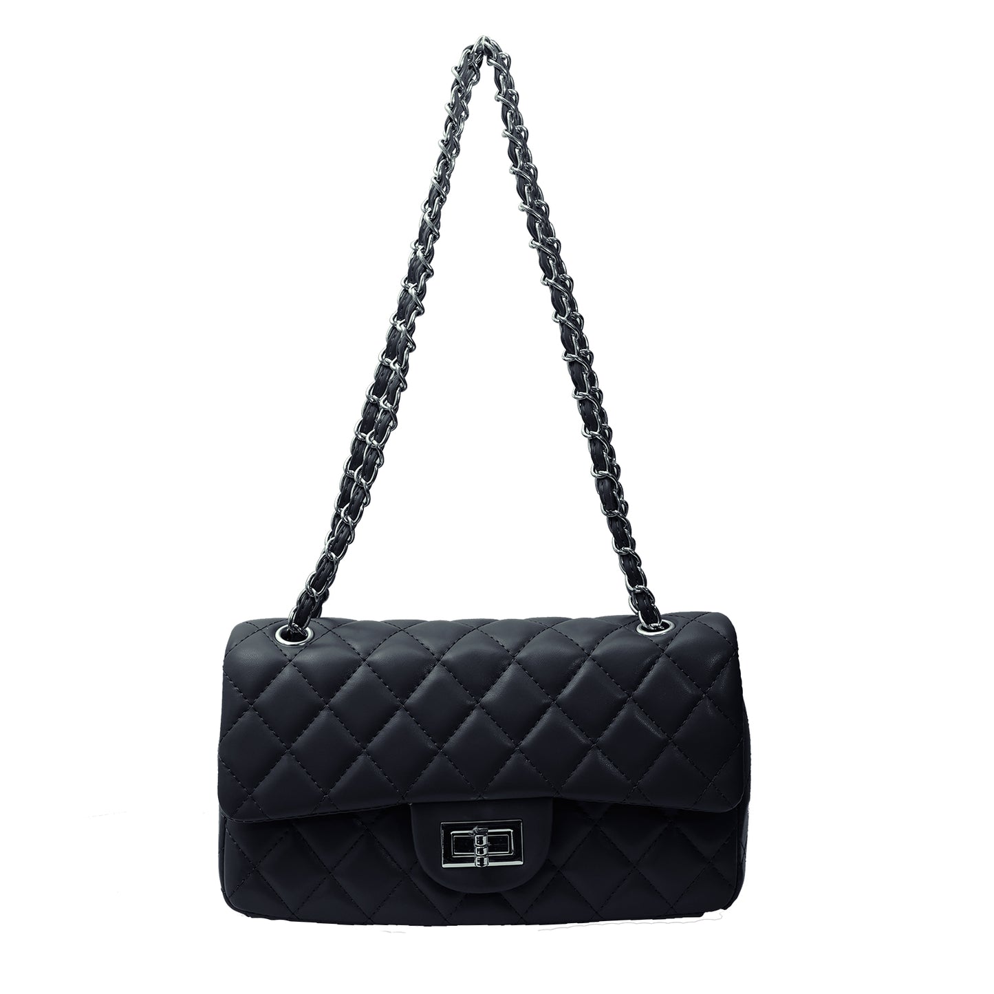 Celebrity designer bags in sleek silver finish.