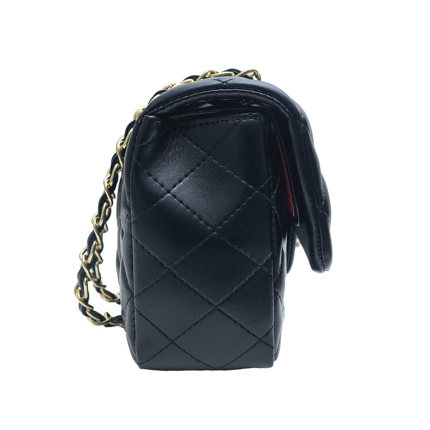 Close-up of celebrity style sling bag with clasp.