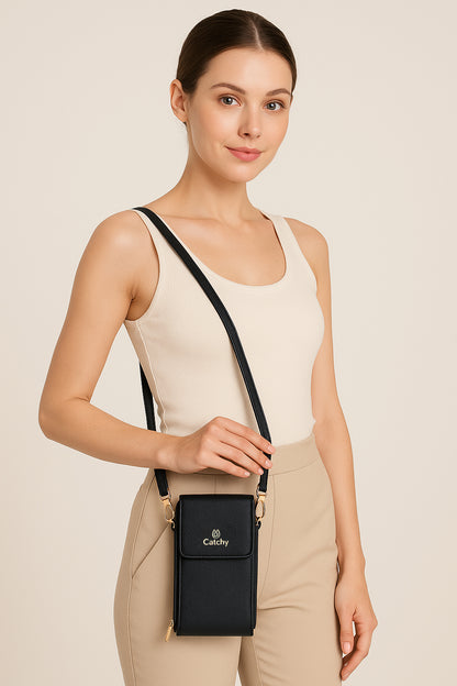 Catchy Women’s PU Mobile Sling Pouch – Compact Crossbody Mini Bag with Clasp Closure & Adjustable Strap