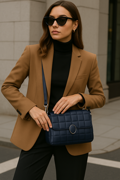 Stylish black crossbody bag with chain strap, ideal for day-to-night transitions.