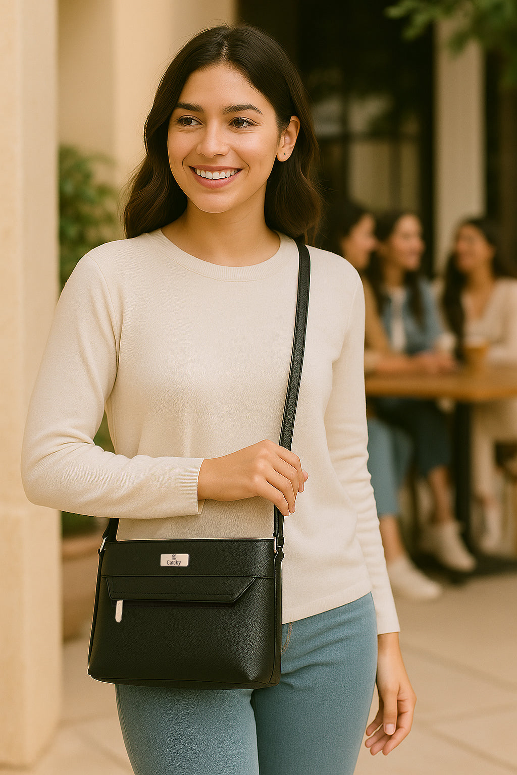 Catchy Everyday use Evening Black, Brown and Blue Sling Bag