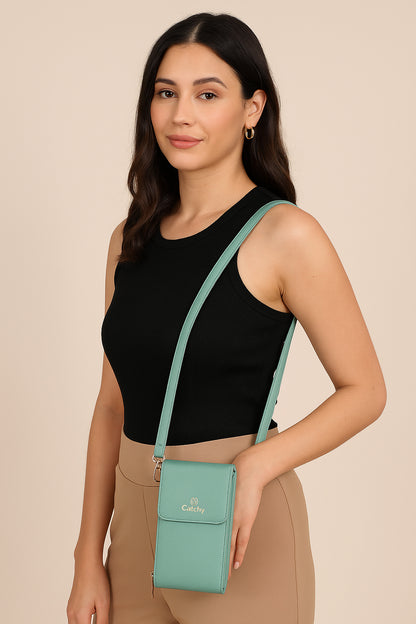 Catchy Women’s PU Mobile Sling Pouch – Compact Crossbody Mini Bag with Clasp Closure & Adjustable Strap