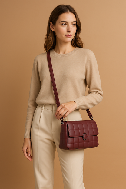 Black quilted vegan leather bag with adjustable strap, perfect for on-the-go style.