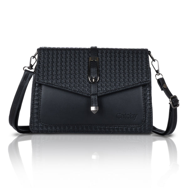 Catchy Women’s Textured Sling Bag – Stylish PU Crossbody Bag with Clasp Closure & Adjustable Strap