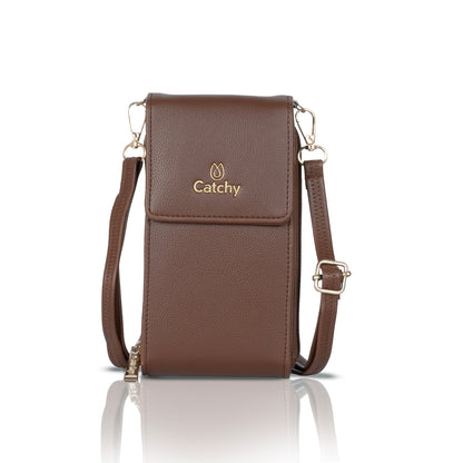Catchy Women’s PU Mobile Sling Pouch – Compact Crossbody Mini Bag with Clasp Closure & Adjustable Strap