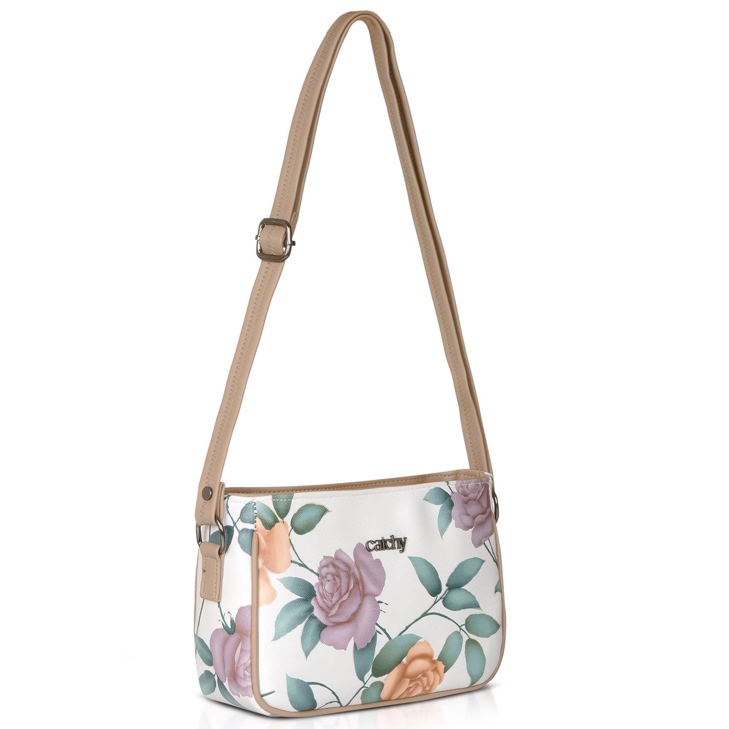 Vibrant green sling bag with floral design, ideal for day-to-night use.
