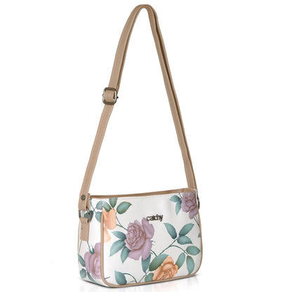 Vibrant green sling bag with floral design, ideal for day-to-night use.