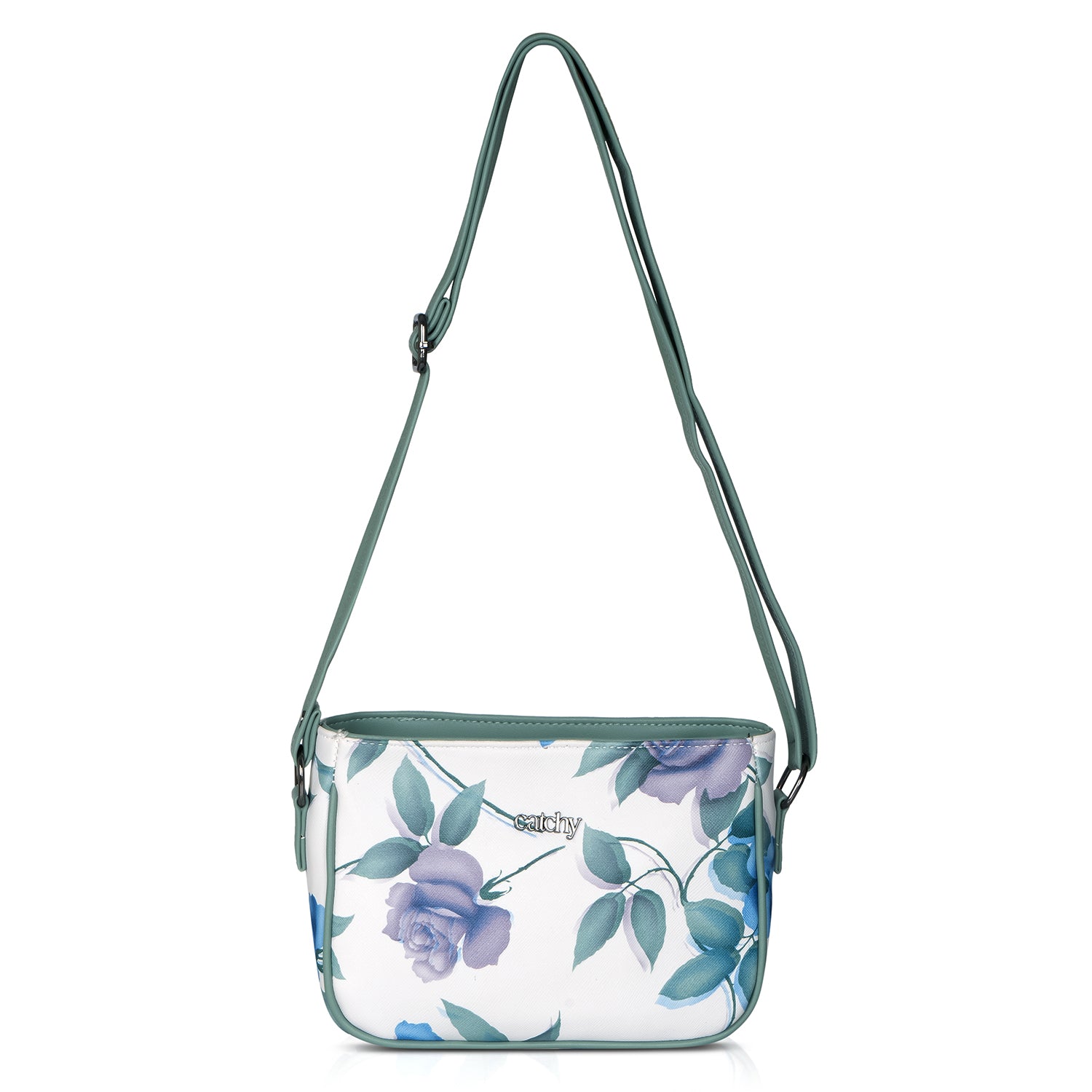 Premium green sling bag with floral pattern, perfect for casual outings.