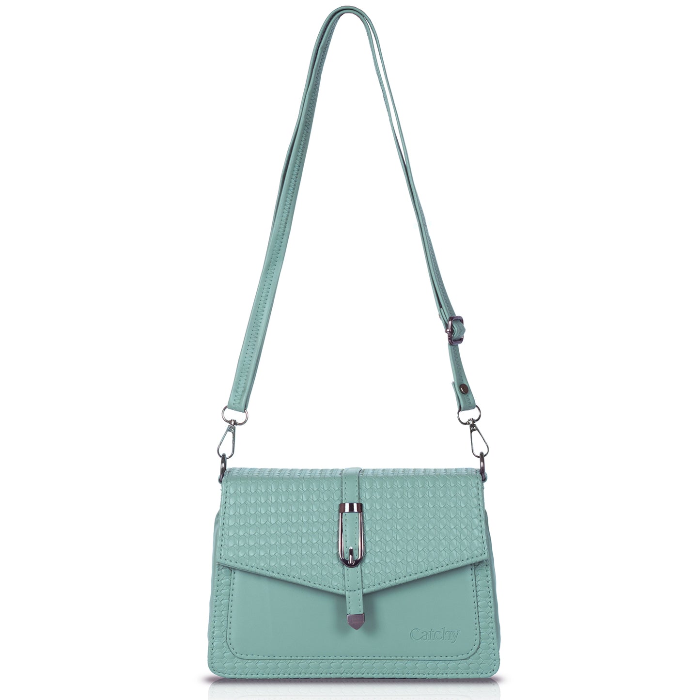 Catchy Women’s Textured Sling Bag – Stylish PU Crossbody Bag with Clasp Closure & Adjustable Strap