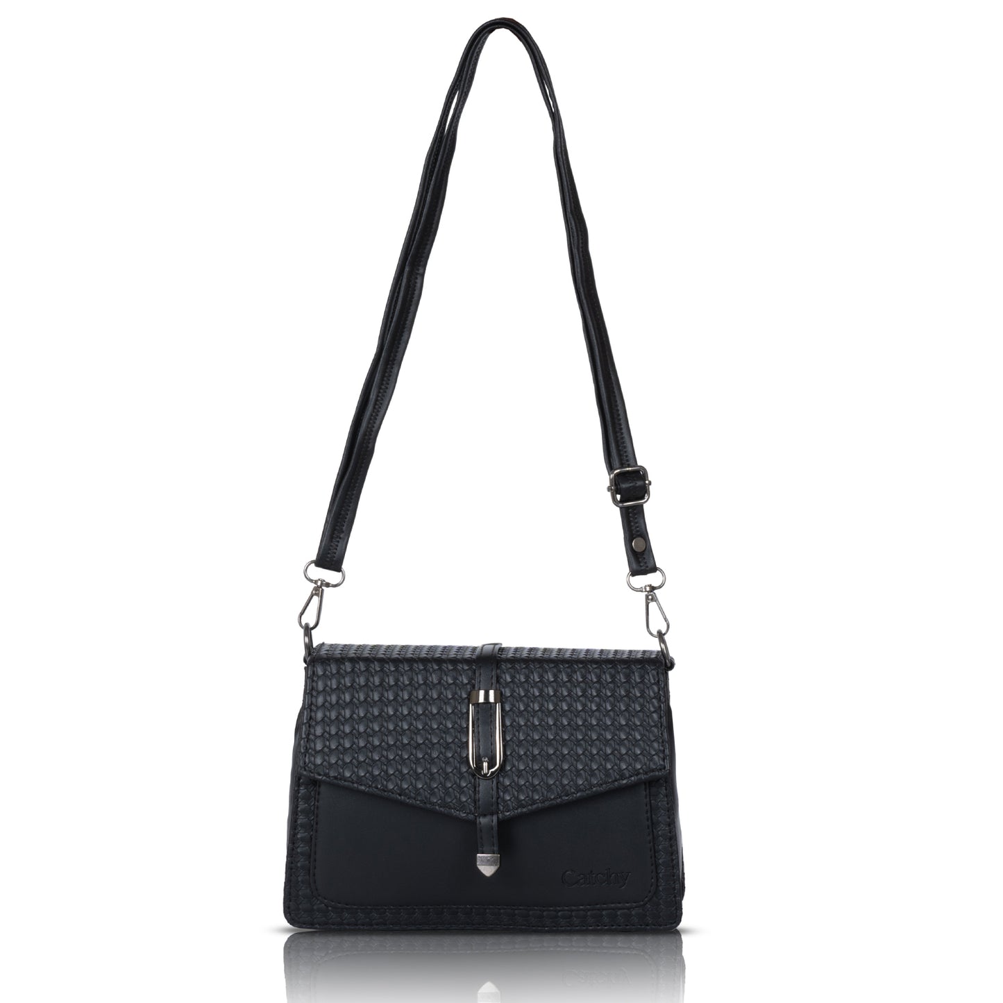 Catchy Women’s Textured Sling Bag – Stylish PU Crossbody Bag with Clasp Closure & Adjustable Strap