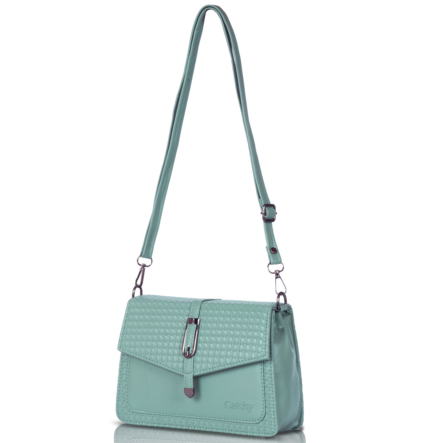 Catchy Women’s Textured Sling Bag – Stylish PU Crossbody Bag with Clasp Closure & Adjustable Strap