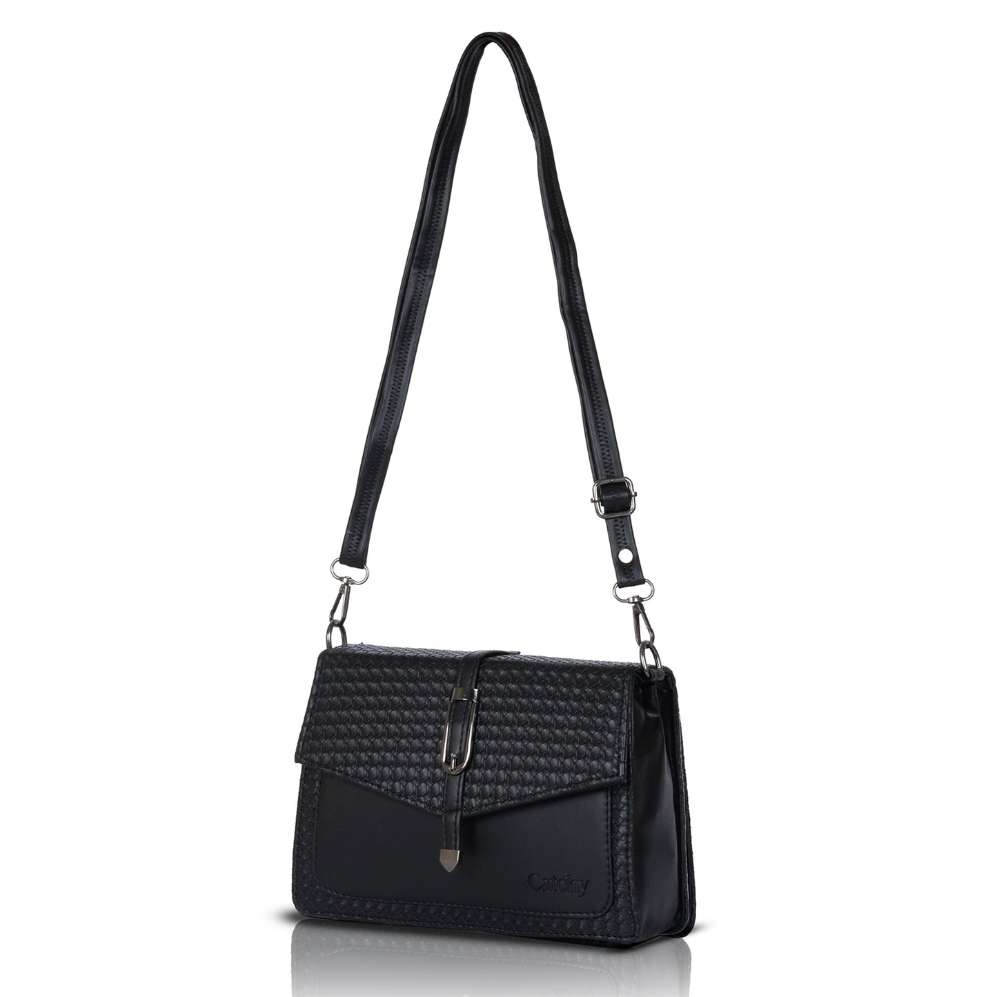 Catchy Women’s Textured Sling Bag – Stylish PU Crossbody Bag with Clasp Closure & Adjustable Strap
