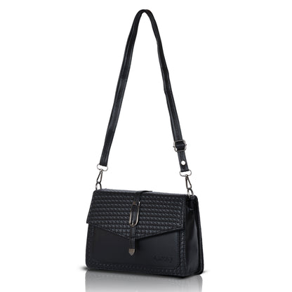 Catchy Women’s Textured Sling Bag – Stylish PU Crossbody Bag with Clasp Closure & Adjustable Strap