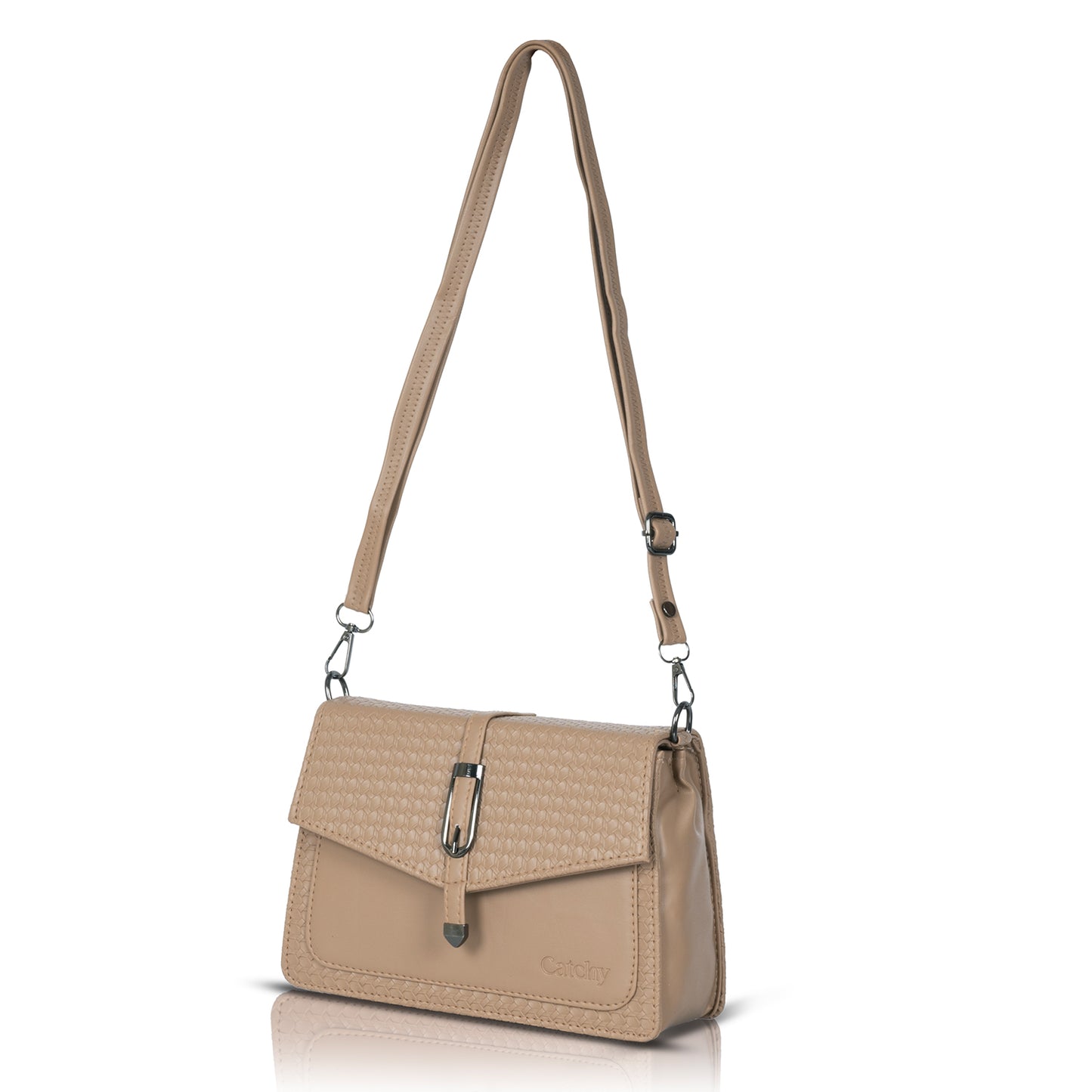 Catchy Women’s Textured Sling Bag – Stylish PU Crossbody Bag with Clasp Closure & Adjustable Strap