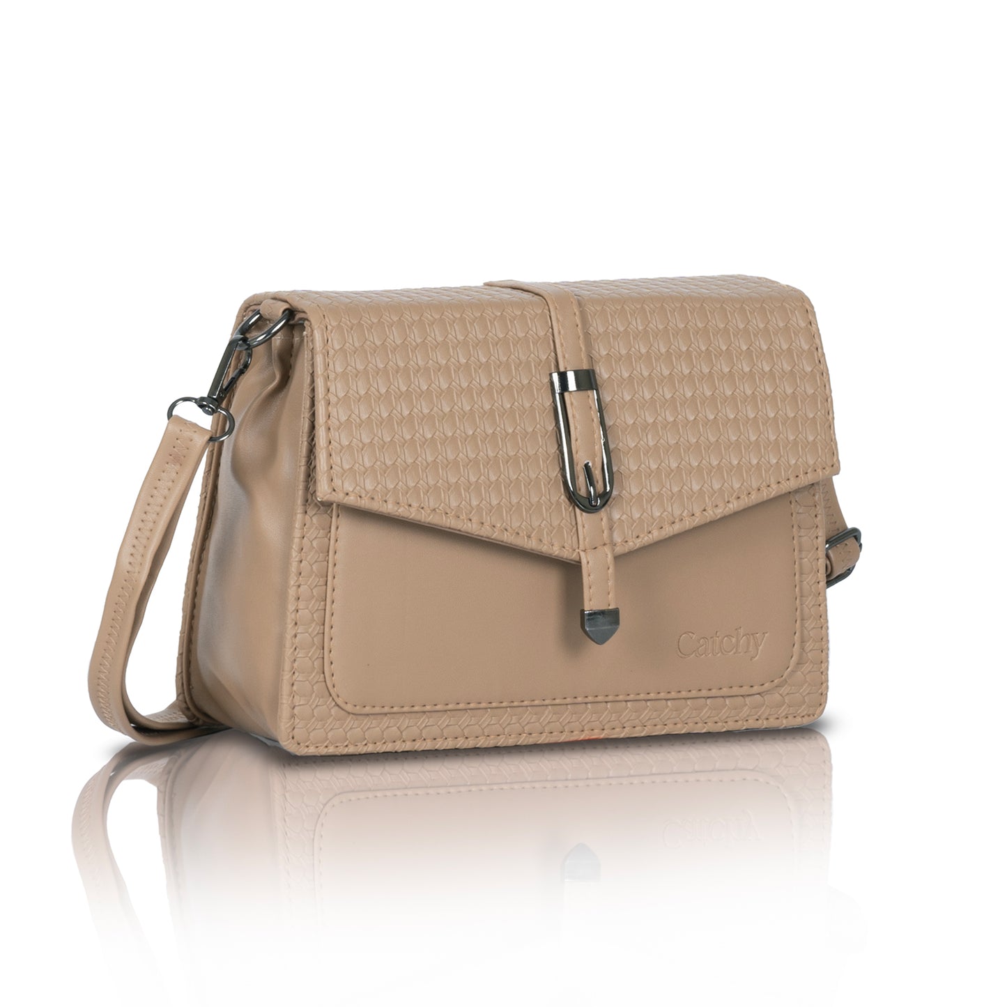 Catchy Women’s Textured Sling Bag – Stylish PU Crossbody Bag with Clasp Closure & Adjustable Strap