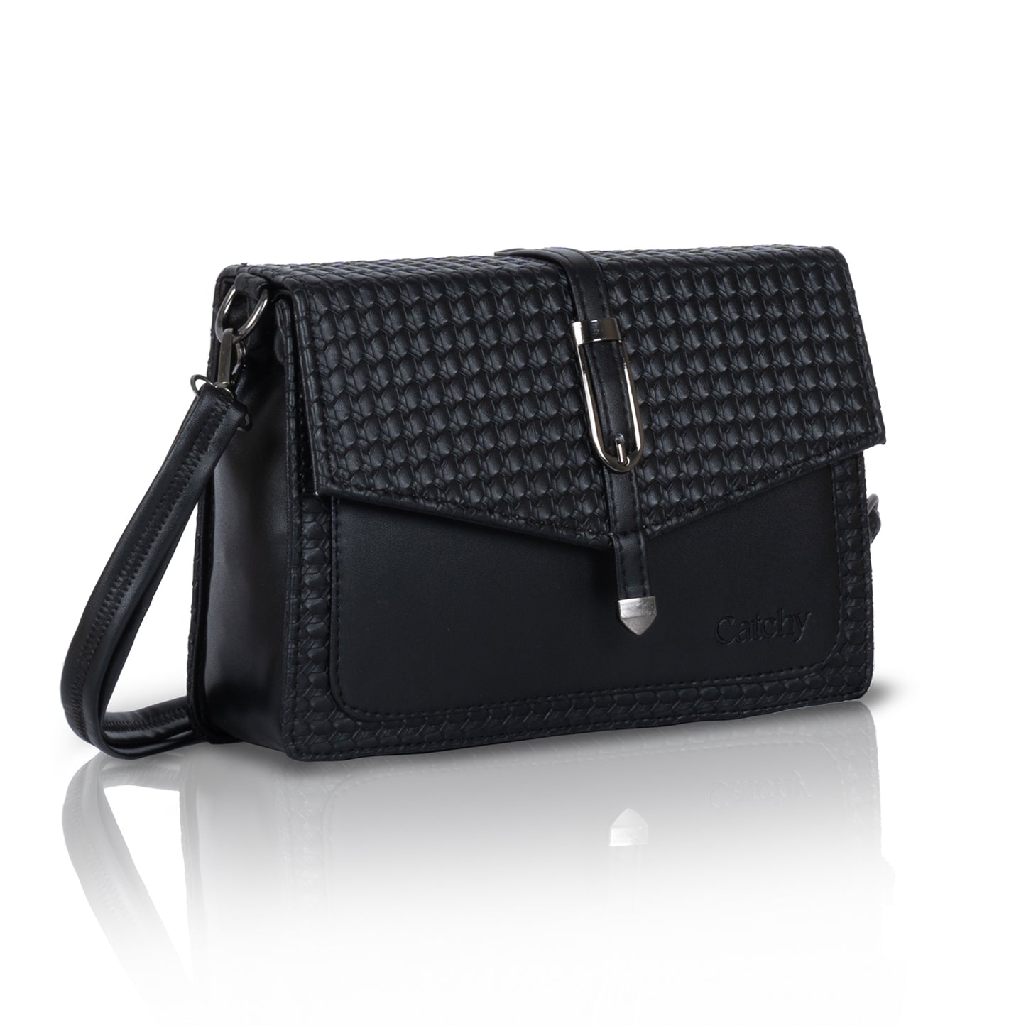 Catchy Women’s Textured Sling Bag – Stylish PU Crossbody Bag with Clasp Closure & Adjustable Strap