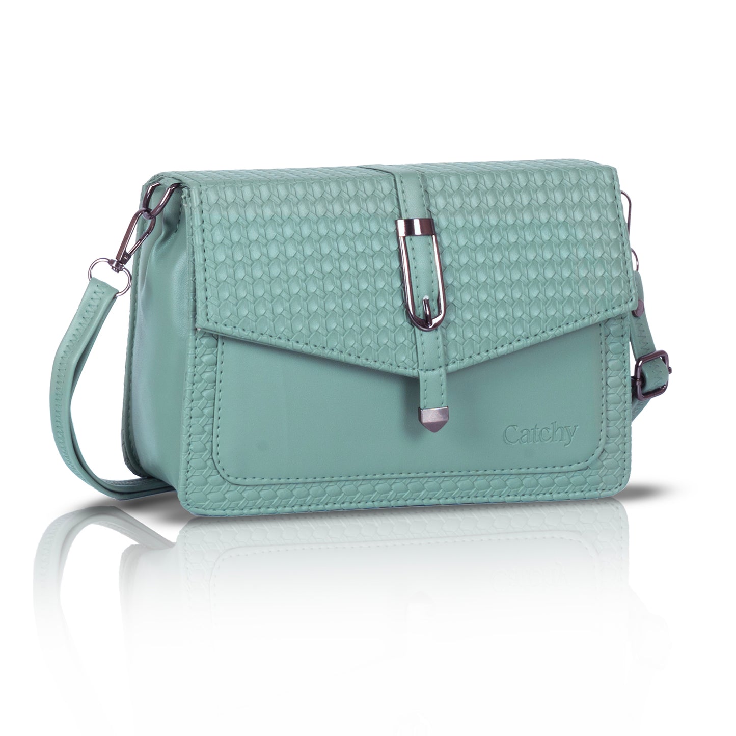 Catchy Women’s Textured Sling Bag – Stylish PU Crossbody Bag with Clasp Closure & Adjustable Strap