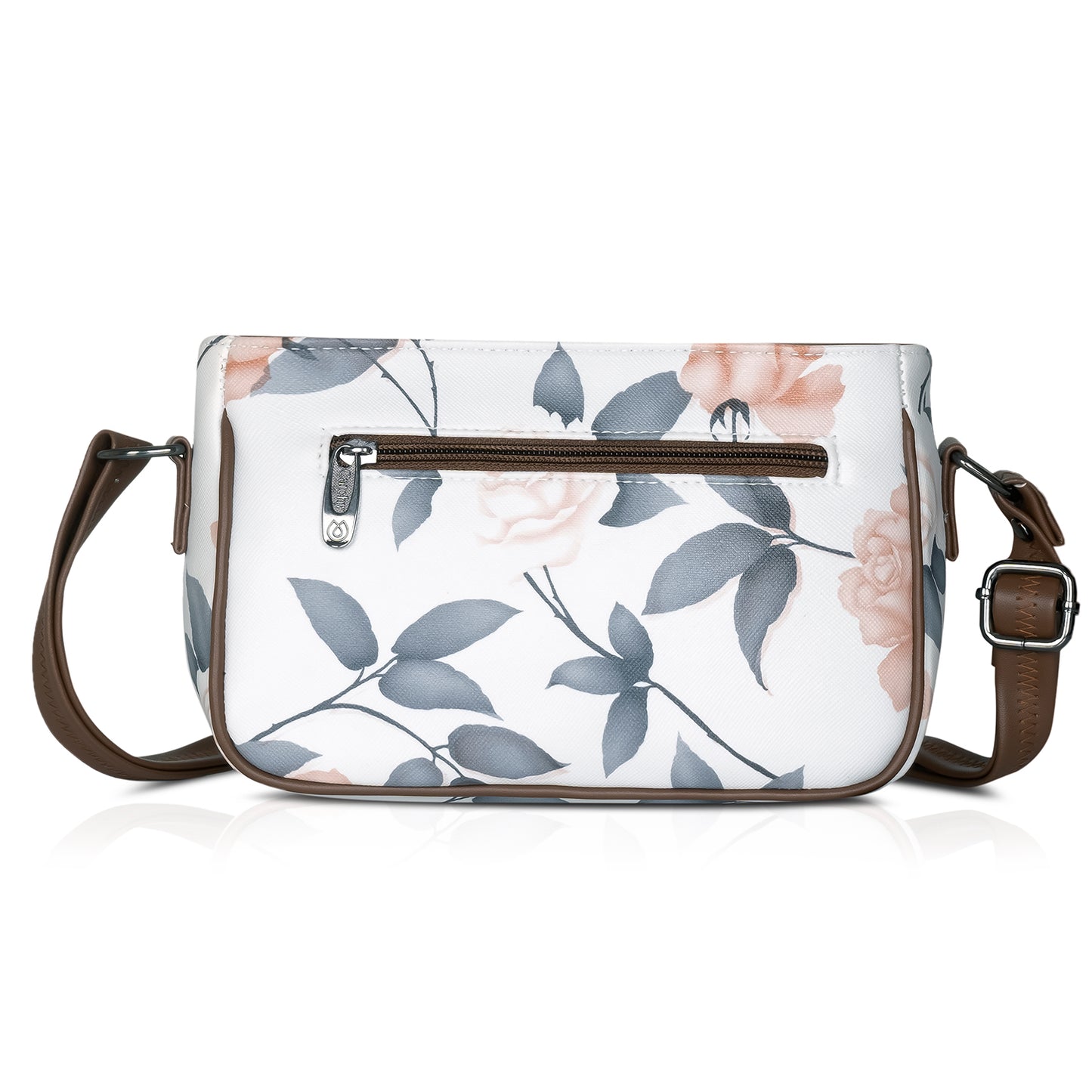 Green floral sling bag with secure zip, designed for busy lifestyles.
