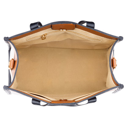 Women's White Structured Handbag with Tan Accents - Medium Size Hand Bag for Work Office & Daily Use