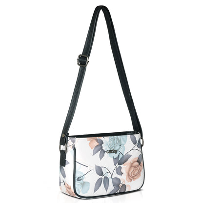 Trendy green sling bag with floral pattern, ideal for casual and formal looks.