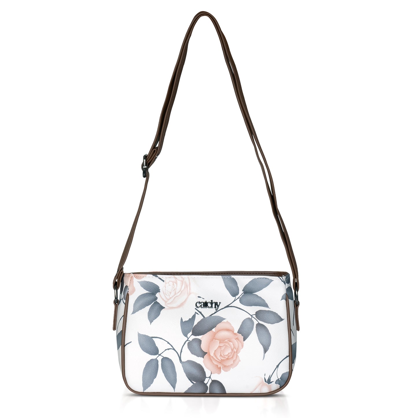 Green floral sling bag with durable materials for long-lasting use.