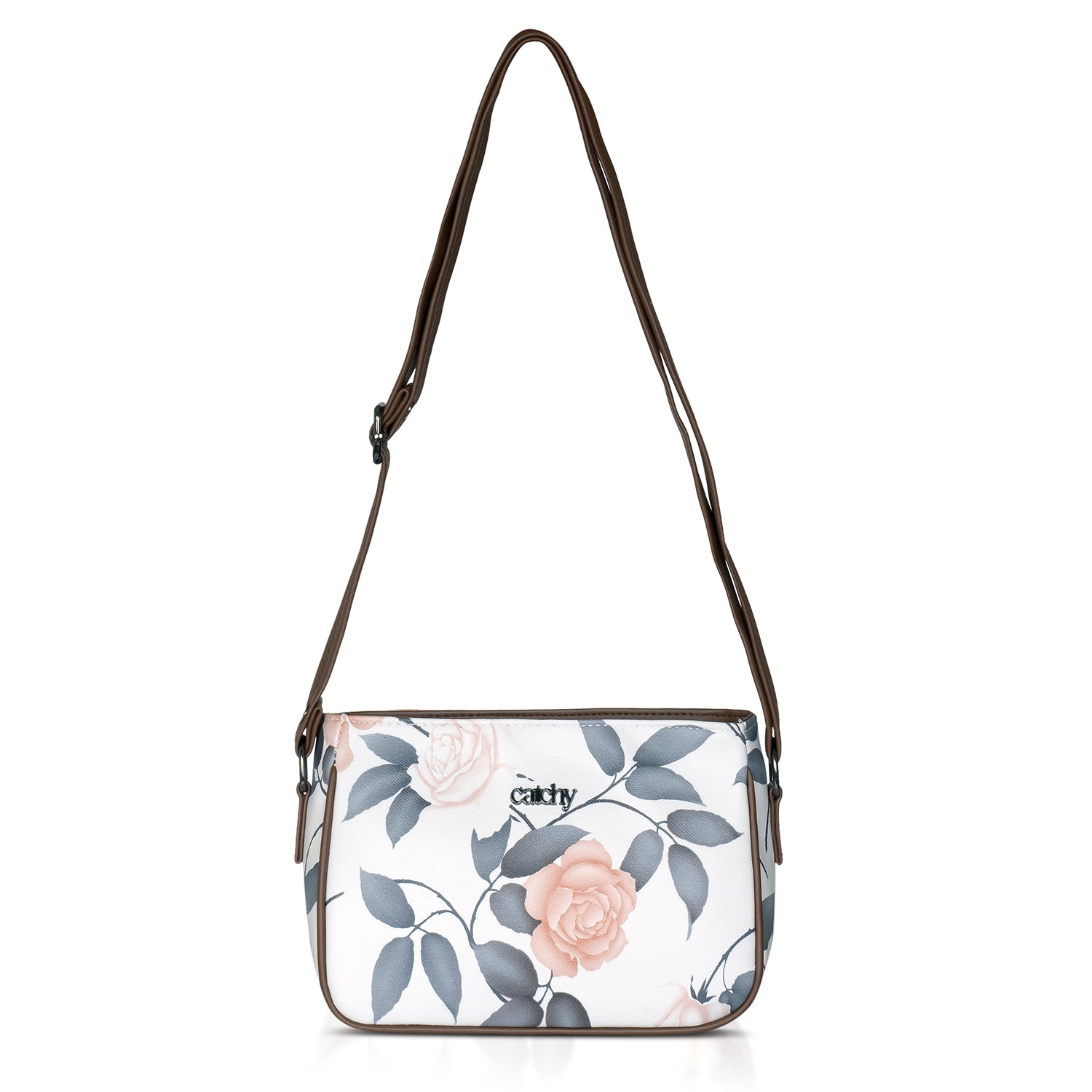 Green floral sling bag with durable materials for long-lasting use.