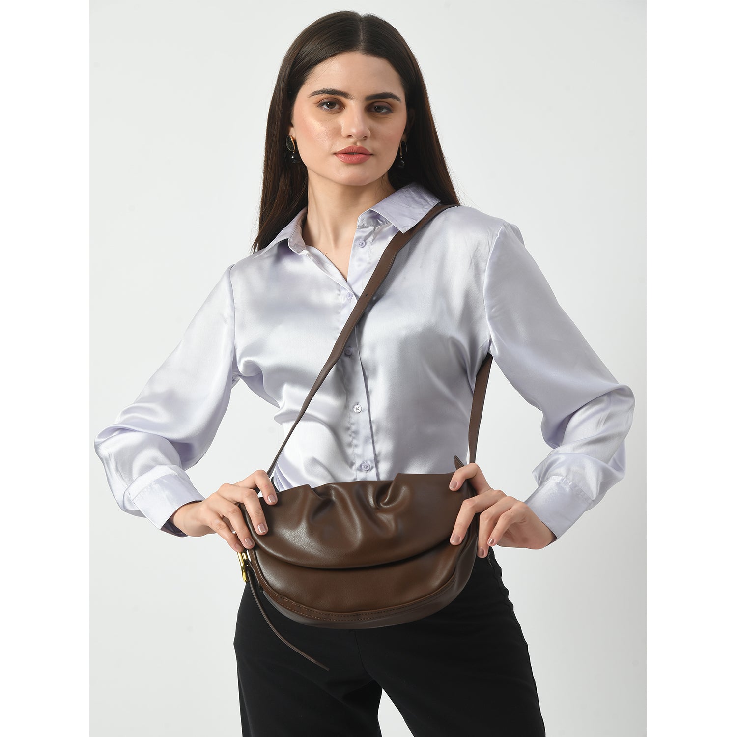 Beige Sling Bag for Women with chic frill details for everyday style.