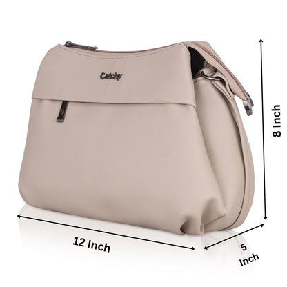 Catchy Everyday use Evening Beige, Black and Pink Sling Bag