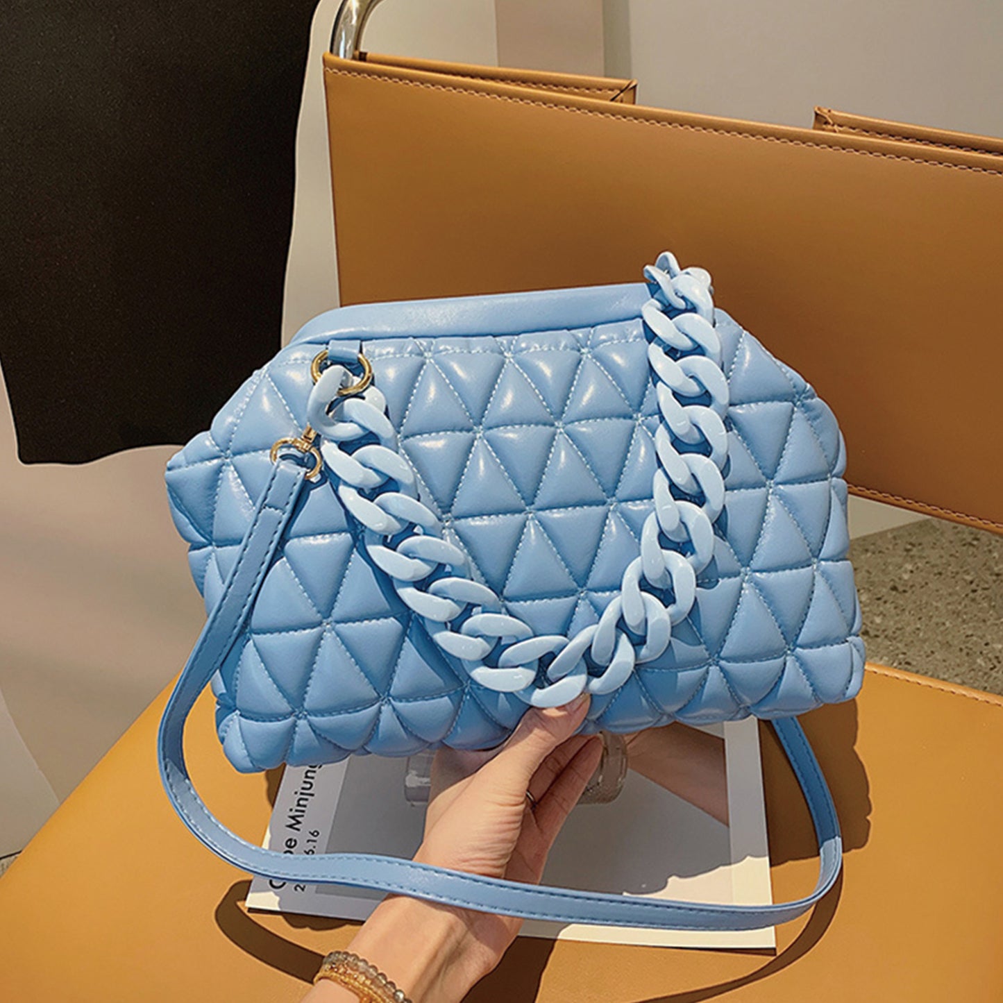 Stylish Blue Women Handbag with elegant Blue Chain