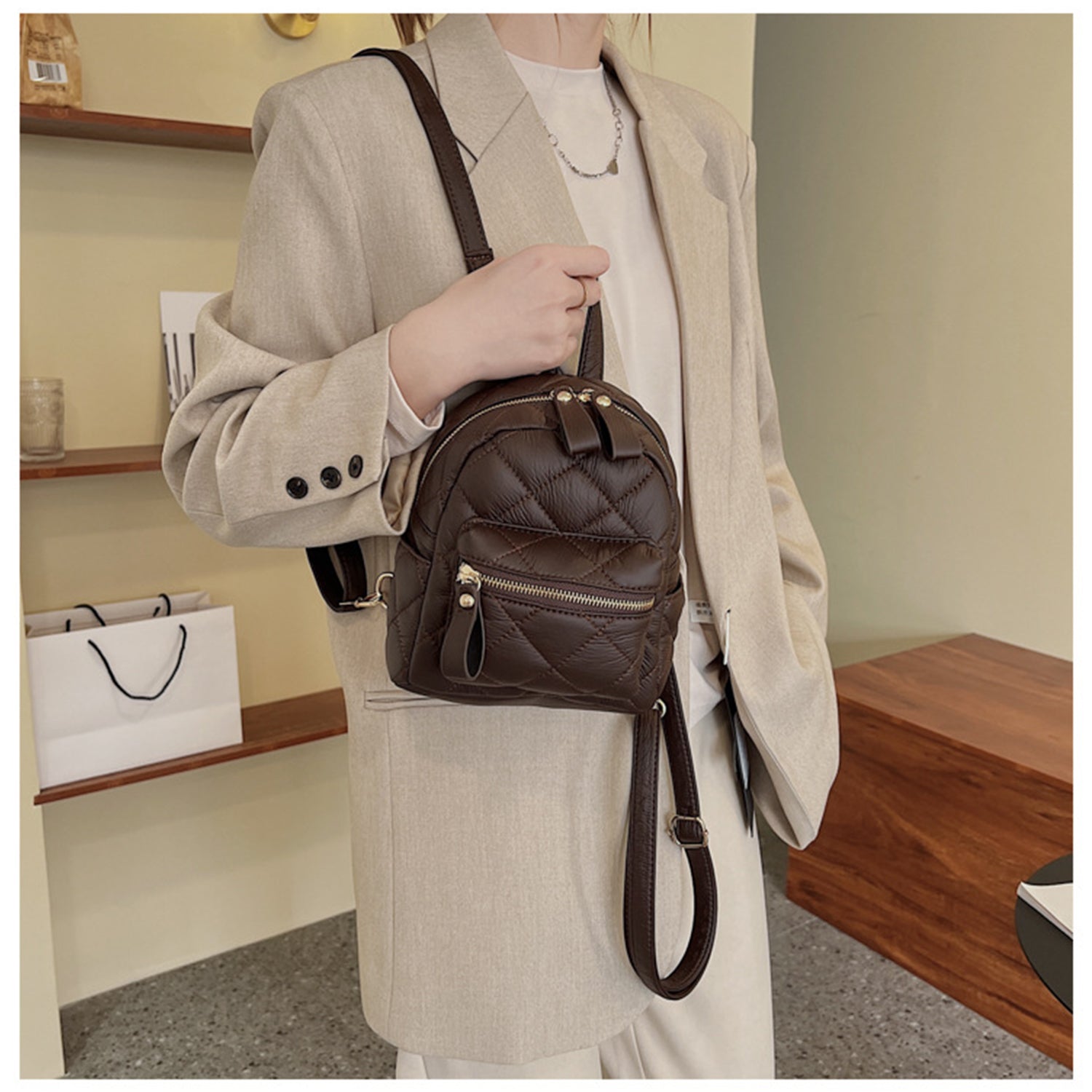 Mini Brown Travel Backpack for Women perfect for Airport look