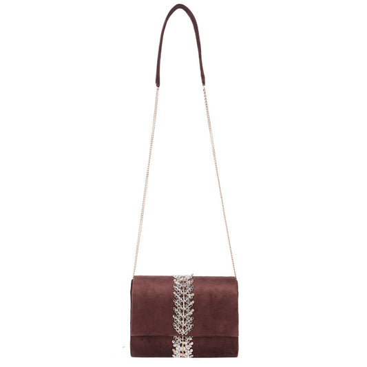 Angeline's Brown Velvet Designer Sling Bag