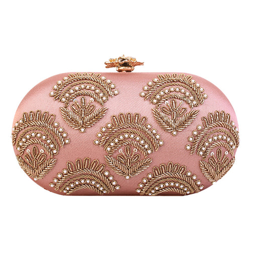 Angeline's Handcrafted Rose Gold Embroidery Clutch Bag