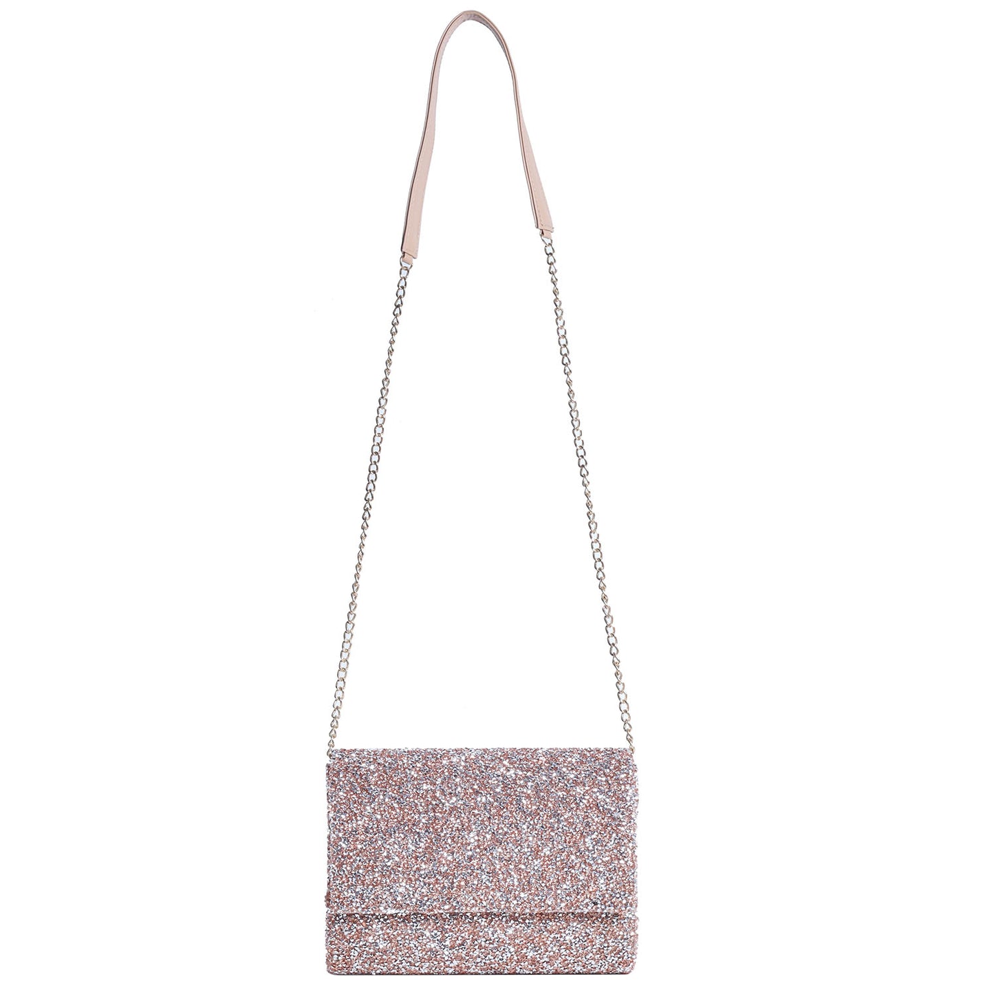 Stone work Rose Gold Party Sling Bags for Girls with Golden chain handle